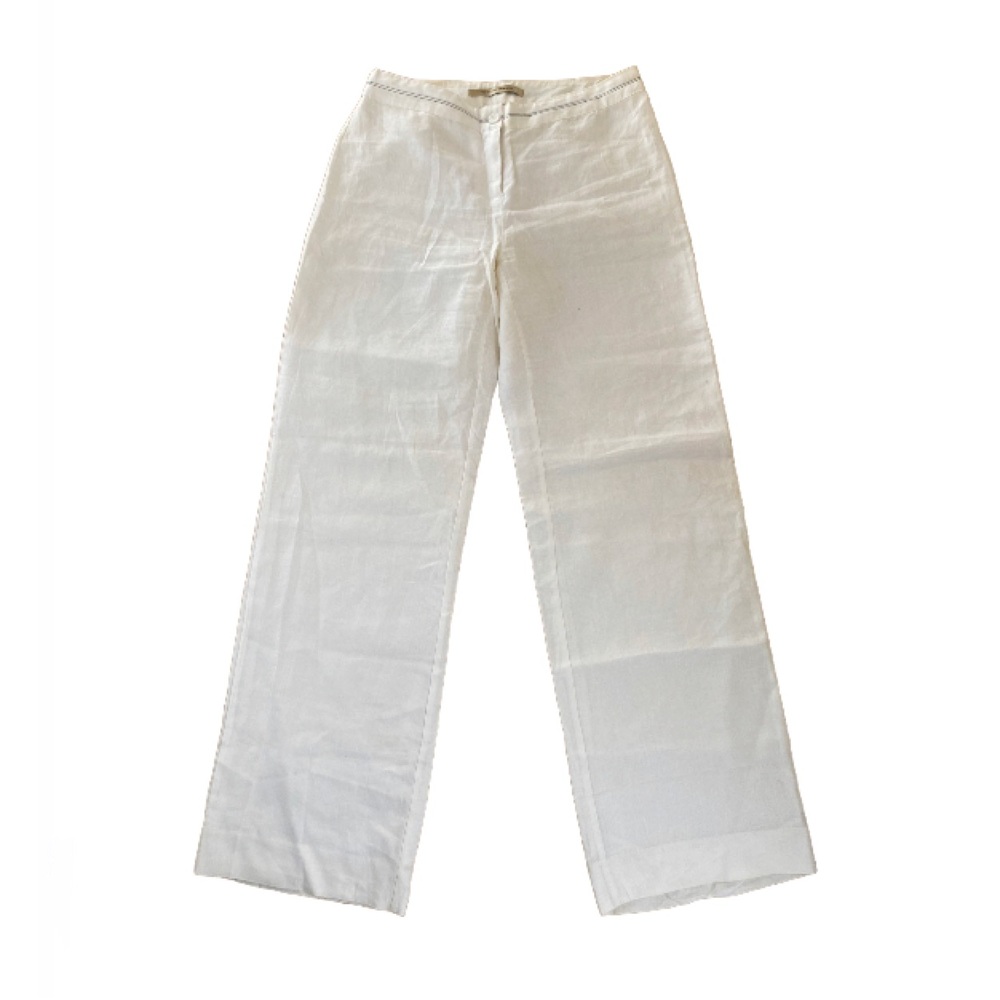 White Wide-Leg Linen Blend Trousers